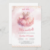 エレガントな水彩ピンクとゴールドのチュチュドレス 招待状 (正面/裏面)