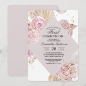 エレガントな水彩ピンクとパープルの花フレーム 招待状 (正面/裏面)