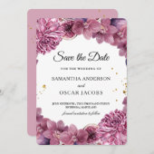 エレガントな水彩ピンクとパープルの蘭とイチジク セーブザデート (正面/裏面)