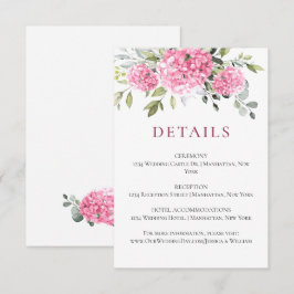 エレガントな水彩ピンクのハイドランジアの結婚式の詳細 エンクロージャーカード