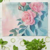 エレガントな水彩ピンクのバラ キッチンタオル (折り畳み)