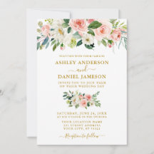 エレガントな水彩ピンクのブッシュ フラワーのゴールドのウェディング