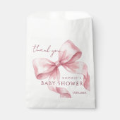 エレガントな水彩ピンクのボウベイビーシャワー フェイバーバッグ (正面)
