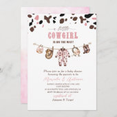 エレガントな水彩ピンクの小さなカウガールベイビーシャワー 招待状 (正面/裏面)