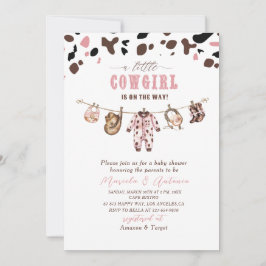 エレガントな水彩ピンクの小さなカウガールベイビーシャワー 招待状