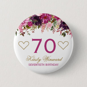エレガントな水彩ピンクの春の花の誕生日 缶バッジ