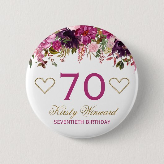 エレガントな水彩ピンクの春の花の誕生日 缶バッジ (正面)