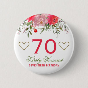 エレガントな水彩ピンクの春の花の誕生日 缶バッジ