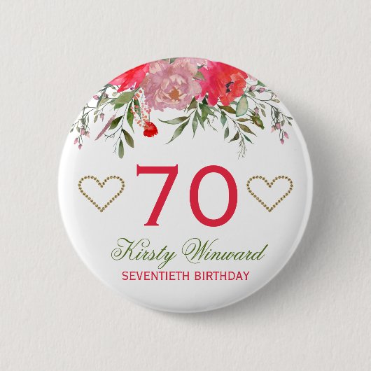 エレガントな水彩ピンクの春の花の誕生日 缶バッジ (正面)