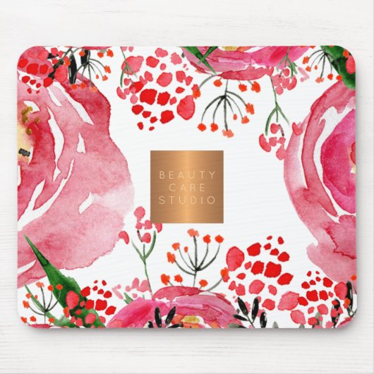エレガントな水彩ピンクの芍薬と銅のメタリック マウスパッド (正面)
