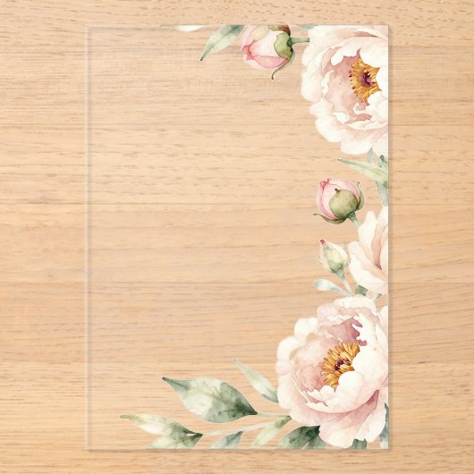 エレガントな水彩ピンクの芍薬の花の背景 アクリル招待状 (正面)