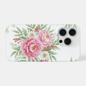エレガントな水彩ピンクの芍薬フラワーリングiPhone 15 Pro iPhoneケース (裏面横)