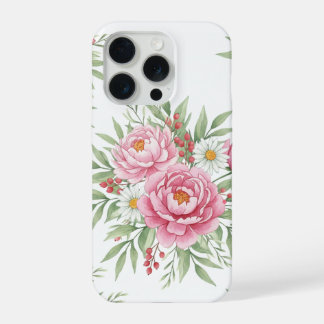 エレガントな水彩ピンクの芍薬フラワーリングiPhone 15 Pro iPhone 15 Proケース
