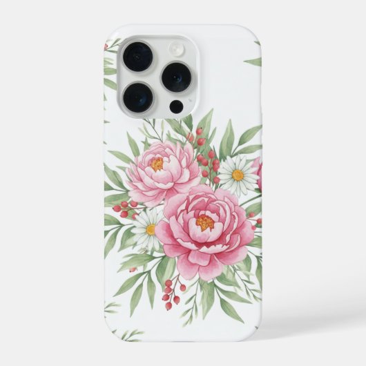 エレガントな水彩ピンクの芍薬フラワーリングiPhone 15 Pro iPhoneケース (裏面)