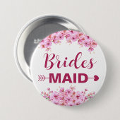 エレガントな水彩ピンクの花のブライズメイド 缶バッジ (正面&裏面)