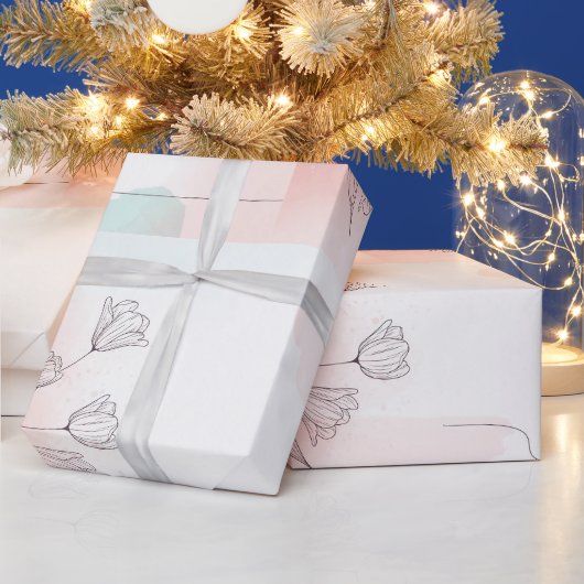 エレガントな水彩ピンクの花のラッピングペーパー ラッピングペーパー (クリスマス)