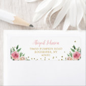 エレガントな水彩ピンクゴールドの花モチーフの差出人住所ラベル ラベル (インサイチュ)