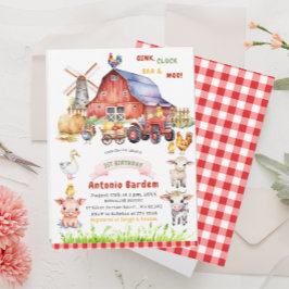 エレガントな水彩ファームベイビー3歳の誕生日 招待状