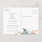 エレガントな水彩フラワーの結婚式Save The Date 案内ポストカード (裏面)