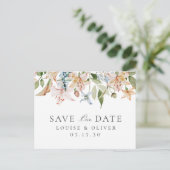 エレガントな水彩フラワーの結婚式Save The Date 案内ポストカード (スタンド正面)