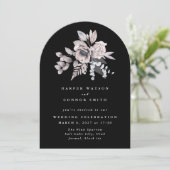 エレガントな水彩ブラックフラワーのウェディングアーチ 招待状 (スタンド正面)