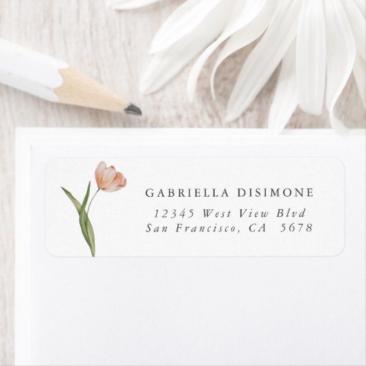 エレガントな水彩ブラッシュピンクのチューリップ 返送先住所ラベル ラベル (インサイチュ)