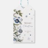 エレガントな水彩ブルーとホワイトのクリスマスオーナメント ギフトタグ (正面)