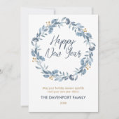 エレガントな水彩ブルーのグリーンリースの写真 シーズンカード (正面)