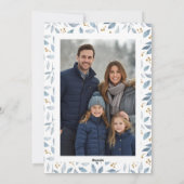 エレガントな水彩ブルーのグリーンリース フォト シーズンカード (裏面)