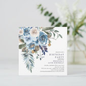 エレガントな水彩ブルーの花の誕生日パーティー招待状 招待状 (スタンド正面)