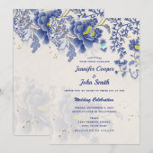 エレガントな水彩ブルーの花卉ボタニカルウェディング招待状I 招待状 (正面/裏面)