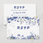 エレガントな水彩ブルーの花柄ボタニカルウェディング 出欠カード (正面/裏面)
