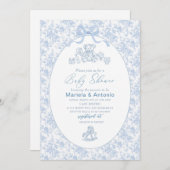 エレガントな水彩ブルーボウのおもちゃ 男の子ベビーシャワー 招待状 (正面/裏面)