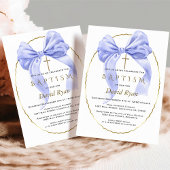 エレガントな水彩ブルーボーゴールドの少年洗礼 招待状