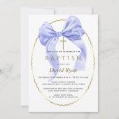 エレガントな水彩ブルーボーゴールドの少年洗礼 招待状 (正面)