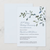 エレガントな水彩ブルー 50周年結婚記念日 招待状 (正面/裏面)