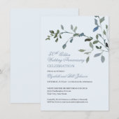 エレガントな水彩ブルー 50周年 結婚記念日 招待状 (正面/裏面)