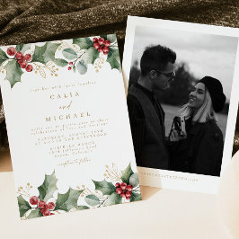 エレガントな水彩ホリーのクリスマス 冬の結婚式 招待状