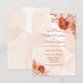 エレガントな水彩ボタニカルオレンジ シックなウェディング 招待状 (正面/裏面)