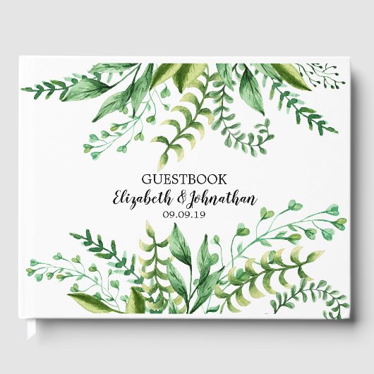 エレガントな水彩ボタニカル ウェディング ゲストブック (正面)