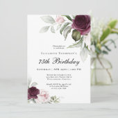 エレガントな水彩ボタニカル 75歳の誕生日 招待状 (スタンド正面)
