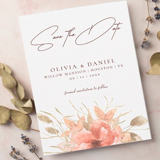 エレガントな水彩ボヘミアローズウェディング セーブザデート