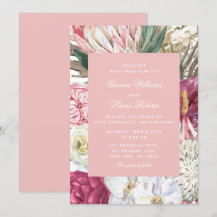 エレガントな水彩ボヘミアンフラワーリゾートウェディング 招待状