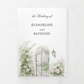 エレガントな水彩マンションガーデンウェディング 三つ折り招待状 (カバー)