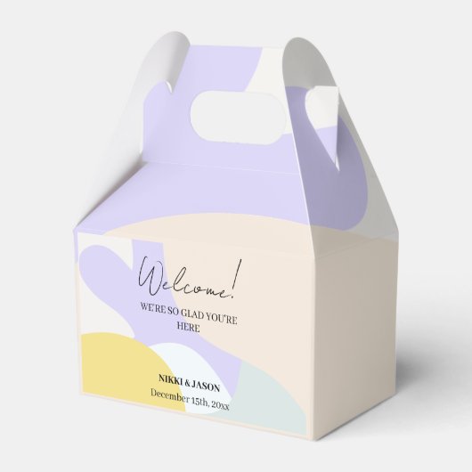 エレガントな水彩モダン ミニマル ウェディング ウェルカム フェイバーボックス (正面サイド)