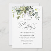 エレガントな水彩ユーカリグリーンウェディング 招待状 (正面)