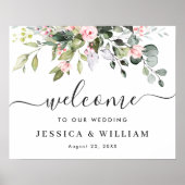エレガントな水彩ユーカリ結婚式ウェルカムサイン ポスター (正面)