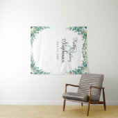 エレガントな水彩ユーカリ ウェディング フォトブース タペストリー (インサイチュ(横))