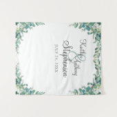 エレガントな水彩ユーカリ ウェディング フォトブース タペストリー (正面(横))