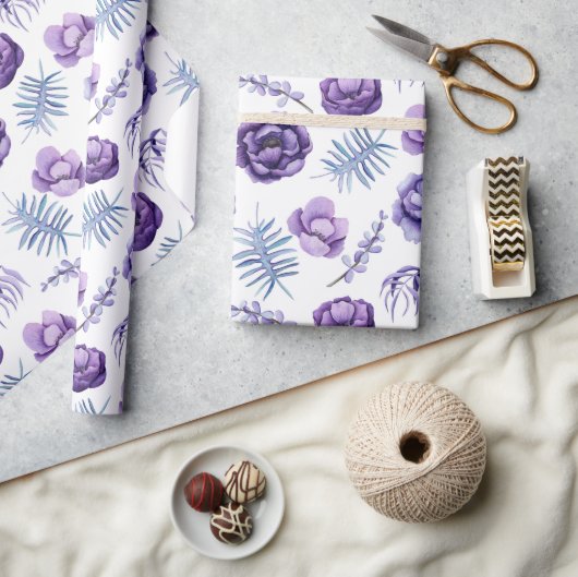 エレガントな水彩ラベンダー花のウェディングラッピング ラッピングペーパー (クラフト)